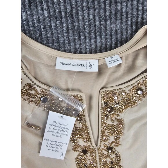 Susan Graver Embellished Tunic Top – Beige Long Sleeve Women’s SZ M - Picture 3 of 7
